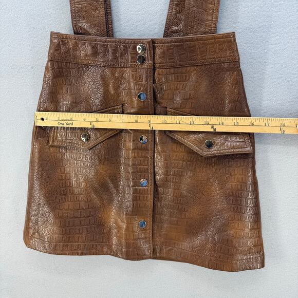 Zara Skirt Women's XS Brown Croc Embossed Vegan Leather Suspenders Miniskirt - Picture 8 of 10